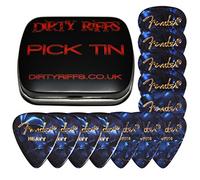 Dirty Riffs Handy Pick Tin with 12 x Blue Moto - 4 x Thin, 4 x Medium, 4 x Heavy Celluloid 351 Style Guitar Picks/Plectrums