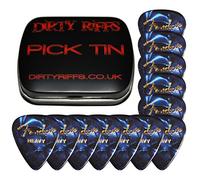 Dirty Riffs Handy Pick Tin with 12 x Blue Moto Heavy Celluloid 351 Style Guitar Picks/Plectrums