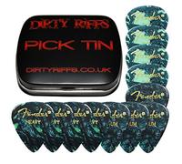 Dirty Riffs Handy Pick Tin with 12 x Ocean Turquoise - 4 x Thin, 4 x Medium, 4 x Heavy Celluloid 351 Style Guitar Picks/Plectrums