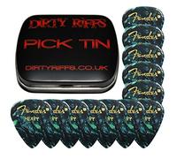 Dirty Riffs Handy Pick Tin with 12 x Ocean Turquoise Heavy Celluloid 351 Style Guitar Picks/Plectrums