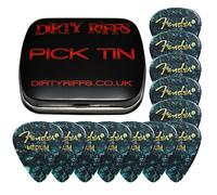Dirty Riffs Handy Pick Tin with 12 x Ocean Turquoise Medium Celluloid 351 Style Guitar Picks/Plectrums