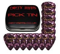 Dirty Riffs Handy Pick Tin with 12 x Purple Moto Thin Celluloid 351 Style Guitar Picks/Plectrums