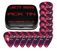 Dirty Riffs Handy Pick Tin with 12 x Red Moto Heavy Celluloid 351 Style Guitar Picks/Plectrums