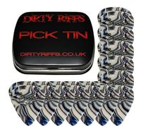 Dirty Riffs Handy Pick Tin with 24 x Abalone Thin Celluloid 351 Style Guitar Picks/Plectrums