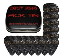 Dirty Riffs Handy Pick Tin with 24 x Black Moto Thin Celluloid 351 Style Guitar Picks/Plectrums