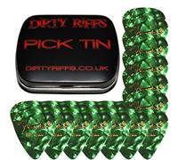Dirty Riffs Handy Pick Tin with 24 x Green Moto Medium Celluloid 351 Style Guitar Picks/Plectrums