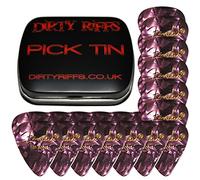 Dirty Riffs Handy Pick Tin with 24 x Purple Moto Heavy Celluloid 351 Style Guitar Picks/Plectrums