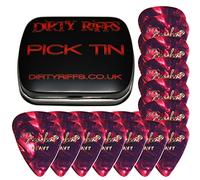 Dirty Riffs Handy Pick Tin with 24 x Red Moto Heavy Celluloid 351 Style Guitar Picks/Plectrums