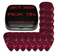 Dirty Riffs Handy Pick Tin with 24 x Red Moto Thin Celluloid 351 Style Guitar Picks/Plectrums