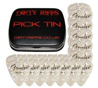 Dirty Riffs Handy Pick Tin with 24 x White Moto Heavy Celluloid 351 Style Guitar Picks/Plectrums