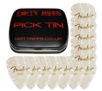 Dirty Riffs Handy Pick Tin with 24 x White Moto Thin Celluloid 351 Style Guitar Picks/Plectrums