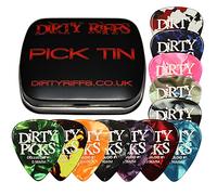 Dirty Riffs Premium Celluloid Guitar Picks - 12 Pack In A Tin - 4 Each Thin, Medium, Heavy (12 x 0.96mm)