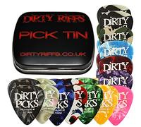 Dirty Riffs Premium Celluloid Guitar Picks - 12 Picks In Tin - 4 Each Thin, Medium (0.71mm) & Heavy