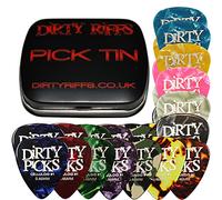 Dirty Riffs Premium Celluloid Guitar Picks - 24 Picks (Thin, Medium, Heavy) in Handy Tin