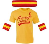 DIRTYRAGZ Dodgeball Costume T-Shirt and Sweatbands Set - Retro Headband Wristbands, Cosplay Shirt, Funny Halloween Costumes, Red and Yellow, M