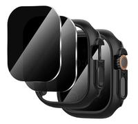 Diruite 2+2 Piece Case+Screen Protector for Apple Watch Ultra 3/2/1 49mm,HD Tempered Glass Ultra Thin Protective Film*2+Hollow Scratchproof PC Case*2 Protective Cover,Black,49mm