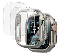 Diruite 2+2 Piece Case+Screen Protector for Apple Watch Ultra 3/2/1 49mm,HD Tempered Glass Ultra Thin Protective Film*2+Hollow Scratchproof PC Case*2 Protective Cover,Titanium Steel,49mm