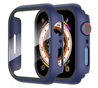 Diruite 2-Pack Screen Protector for Apple Watch 6/5/4/SE 40mm Tempered Glass Case,All Around Hard Matte PC Protective Cover,Blue,40mm