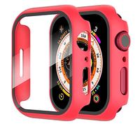 Diruite 2-Pack Screen Protector for Apple Watch 6/5/4/SE 44mm Tempered Glass Case,All Around Hard Matte PC Protective Cover,Red,44mm