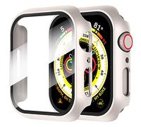 Diruite 2-Pack Screen Protector for Apple Watch 9/8/7 41mm Tempered Glass Case,All Around Hard Matte PC Protective Cover,Starlight Silver,41mm