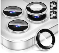 Diruite 2 Pieces Camera Lens Protector for iPhone 17 Pro/Pro Max Tempering Glass,Convex Platform HD Lens Cover+Aluminum Rim Positioning assisted installation Camera Protection,Silver
