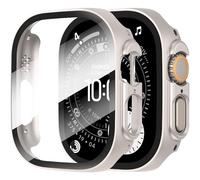 Diruite 2 Pieces Case for Apple Watch Ultra/Ultra 2 49 mm Built-in Tempered Glass Screen Protector, HD Full Protection Hard PC Protective Case, Starlight, 49 mm