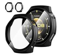 Diruite 2 Pieces Case for Huawei Watch GT 6 Pro 46mm Screen Protector,Ultra Thin HD Tempered Glass Scratch Resistant PC Protective Cover,Black*2,46mm