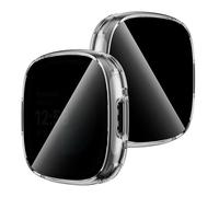 Diruite 2 Pieces Privacy Screen Protector for Fitbit Versa 4/Sense 2 Tempered Glass Case,HD Anti-Spy Tempered Glass Hard PC Protection Cover,Transparent