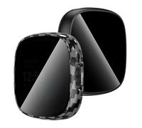 Diruite 2 Pieces Privacy Screen Protector for Fitbit Versa 4/Sense 2 Tempered Glass Case,HD Anti-Spy Tempered Glass Hard PC Protection Cover,Black&Carbon Fiber