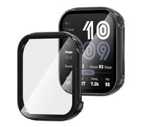 Diruite 2 Pieces Tempered Glass Case for Amazfit Bip 6 Screen Protector HD Ultrathin PC All Around Hard Matte Protective Cover,Black&Transparent