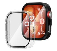 Diruite 2 Pieces Tempered Glass Case for Huawei Watch Fit 4 Pro Screen Protector HD Ultrathin Scratch-Resistant PC All Around Hard Matte Protective Cover,Black&Transparent