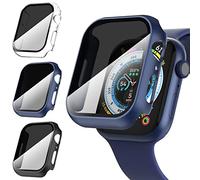 Diruite 3-Pack Privacy Screen Protector for Apple Watch SE 3/2/1 /Series 6 5 4 40mm Case,HD Anti-Spy Tempered Glass Hard PC Protection Cover,Black&Blue&Transparent,40mm