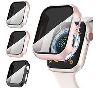 Diruite 3-Pack Privacy Screen Protector for Apple Watch SE 3/2/1 /Series 6 5 4 44mm Case,HD Anti-Spy Tempered Glass Hard PC Protection Cover,Black&Starlight Silver&Rose Gold,44mm