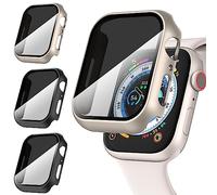 Diruite 3-Pack Privacy Screen Protector for Apple Watch SE 3/2/1 /Series 6 5 4 44mm Case,HD Anti-Spy Tempered Glass Hard PC Protection Cover,Black+Black+Titanium Steel,44mm
