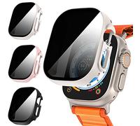 Diruite 3-Pack Privacy Screen Protector for Apple Watch Ultra 3/2/1 49mm Case,HD Anti-Spy Tempered Glass Cover Hard PC Protection,Black&Starlight Silver&Rose Gold,49mm