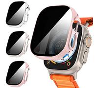 Diruite 3-Pack Privacy Screen Protector for Apple Watch Ultra 3/2/1 49mm Case,HD Anti-Spy Tempered Glass Cover Hard PC Protection,Starlight Silver&Rose Gold&Transparent,49mm