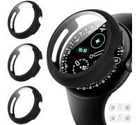 Diruite 3 Pieces Case for Google Pixel Watch 4 41mm Screen Protector&2*Charging Accessories,Ultra Thin HD Tempered Glass Scratch Resistant PC Protective Cover,Black*3,41mm