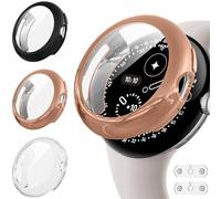 Diruite 3 Pieces Cover for Google Pixel Watch 4 41mm Protective Case&2*Charging Accessories,Full Protection Screen Protector Cover Ultra Thin Flexible TPU,Black&RoseGold&Transparent,41mm