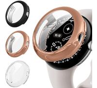 Diruite 3 Pieces Cover for Google Pixel Watch 4 45mm Protective Case,Full Protection Screen Protector Cover Ultra Thin Flexible TPU,Black&RoseGold&Transparent,45mm