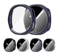 Diruite 4-Pack Case for Samsung Galaxy Watch 8 44mm Screen Protector,Ultra Thin HD Tempered Glass Scratch Resistant PC Protective Cover,Black&Silver&Blue&Transparent,44mm