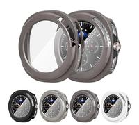 Diruite 4-Pack Case for Samsung Galaxy Watch 8 Classic 46mm Screen Protector,Ultra Thin HD Tempered Glass Scratch Resistant PC Protective Cover,Black&Titanium Steel&Titanium Ash&White,46mm