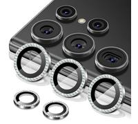 Diruite Camera Lens Protector for Samsung Galaxy S25 Ultra Camera Protector HD Anti Scratch Tempered Glass&Aluminum Frame Lens Cover,Diamond Silver