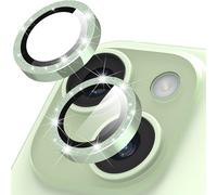 Diruite Camera Protector for iPhone 15/15 Plus Lens Cover,Glitter Decoration HD Tempering Glass+Aluminum Rim Camera Lens Protector