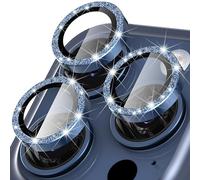 Diruite Camera Protector for iPhone 15 Pro/15 Pro Max Camera Lens protector,Glitter Decoration HD Tempering Glass+Aluminum Rim,Blue Titanium