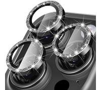 Diruite Camera Protector for iPhone 15 Pro/15 Pro Max Camera Lens protector,Glitter Decoration HD Tempering Glass+Aluminum Rim,Black Titanium