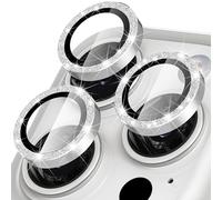 Diruite Camera Protector for iPhone 15 Pro/15 Pro Max Camera Lens protector,Glitter Decoration HD Tempering Glass+Aluminum Rim,White Titanium