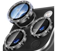 Diruite Camera Protector for iPhone 16 Pro/16 Pro Max Camera Lens protector,Glitter Decoration HD Tempering Glass+Aluminum Rim Lens Cover,Black Titanium