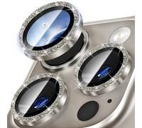 Diruite Camera Protector for iPhone 16 Pro/16 Pro Max Camera Lens protector,Glitter Decoration HD Tempering Glass+Aluminum Rim Lens Cover,Natural Titanium