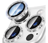 Diruite Camera Protector for iPhone 16 Pro/16 Pro Max Camera Lens protector,Glitter Decoration HD Tempering Glass+Aluminum Rim Lens Cover,White Titanium