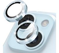 Diruite for iPhone 15/15 Plus Camera Lens Cover,Glitter Decoration HD Tempering Glass+Aluminum Rim Camera Lens Protector
